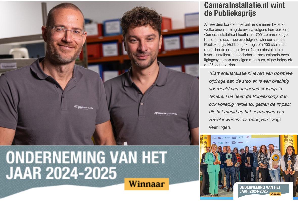 Het team van CameraInstallatie.nl wint de Publieksprijs bij Onderneming van het Jaar 2024-2025