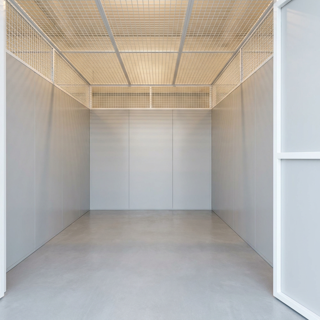 2×3 m self-storage unit, frontaal vanaf de deur